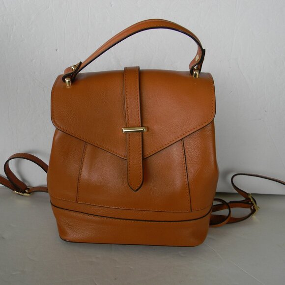 EUC Divina Firenze TAN Genuine Leather Purse BACKPACK Small  display picture 1